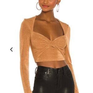 Square Neck Twist-Front Cropped Top - Tan